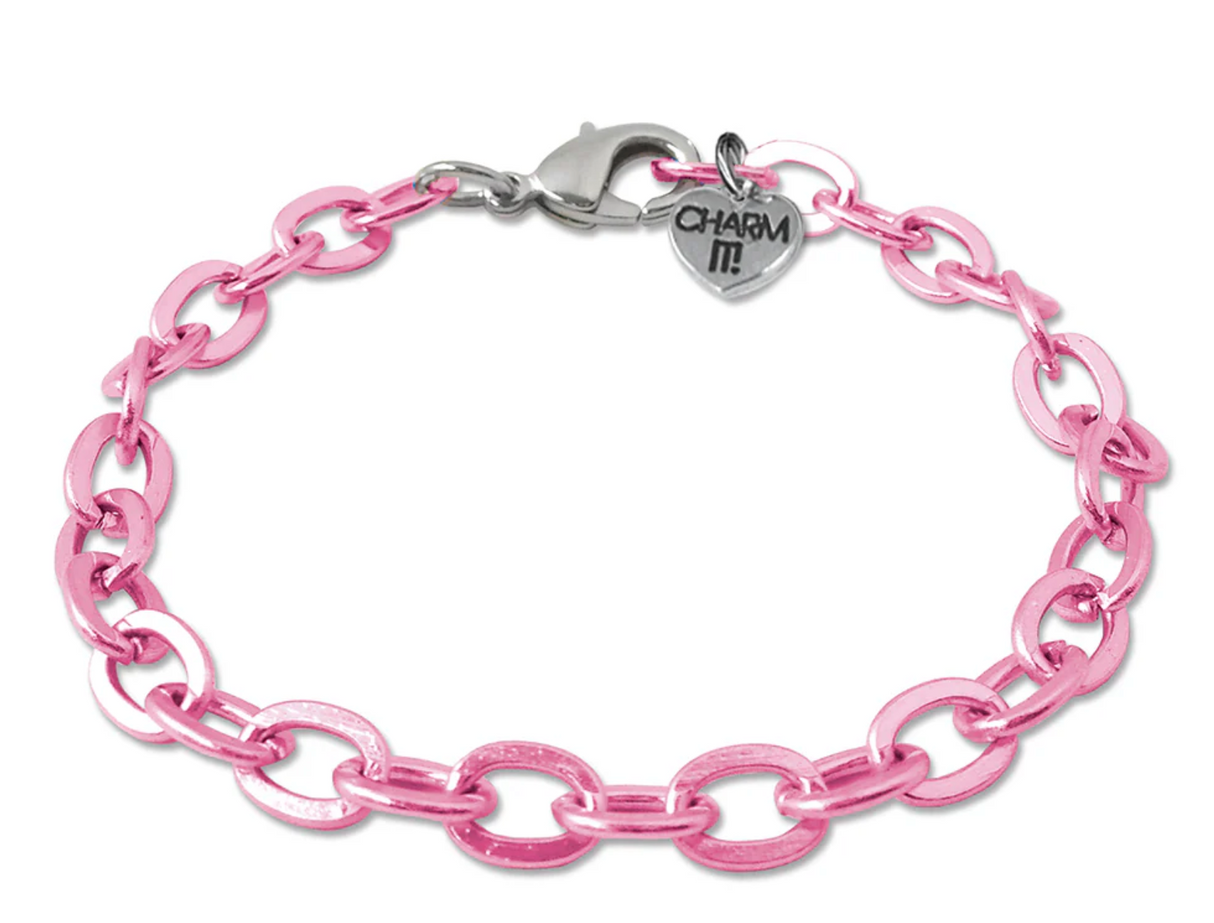 Pink Bracelet Chain with adjustable 7.5" length, made of base metal, perfect for adding personalized charms.