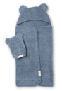 Hooded Towel + Wash Mitt Set | Rain in soft blue terry with cute bear ears for baby's bath time comfort.