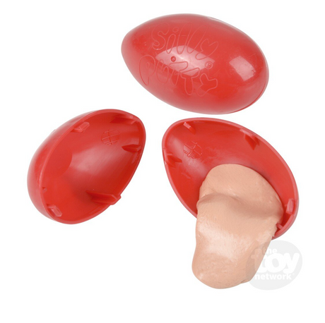 Red Silly Putty Egg with beige classic Silly Putty inside, a timeless toy for kids ages 3 and up.