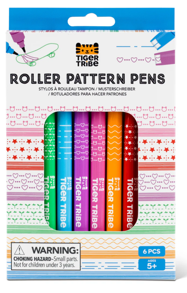 Roller Pattern Pens 6 double-ended colorful pens with unique rolling stamp patterns for kids creative fun ages 5 and up