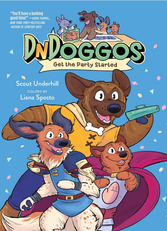 DnDoggos #1: Get the Party Started book cover featuring adventurous dog characters ready for a fun quest.