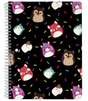 Squish Spiral Notebook | Black with colorful animal and unicorn designs on a black background and spiral binding.