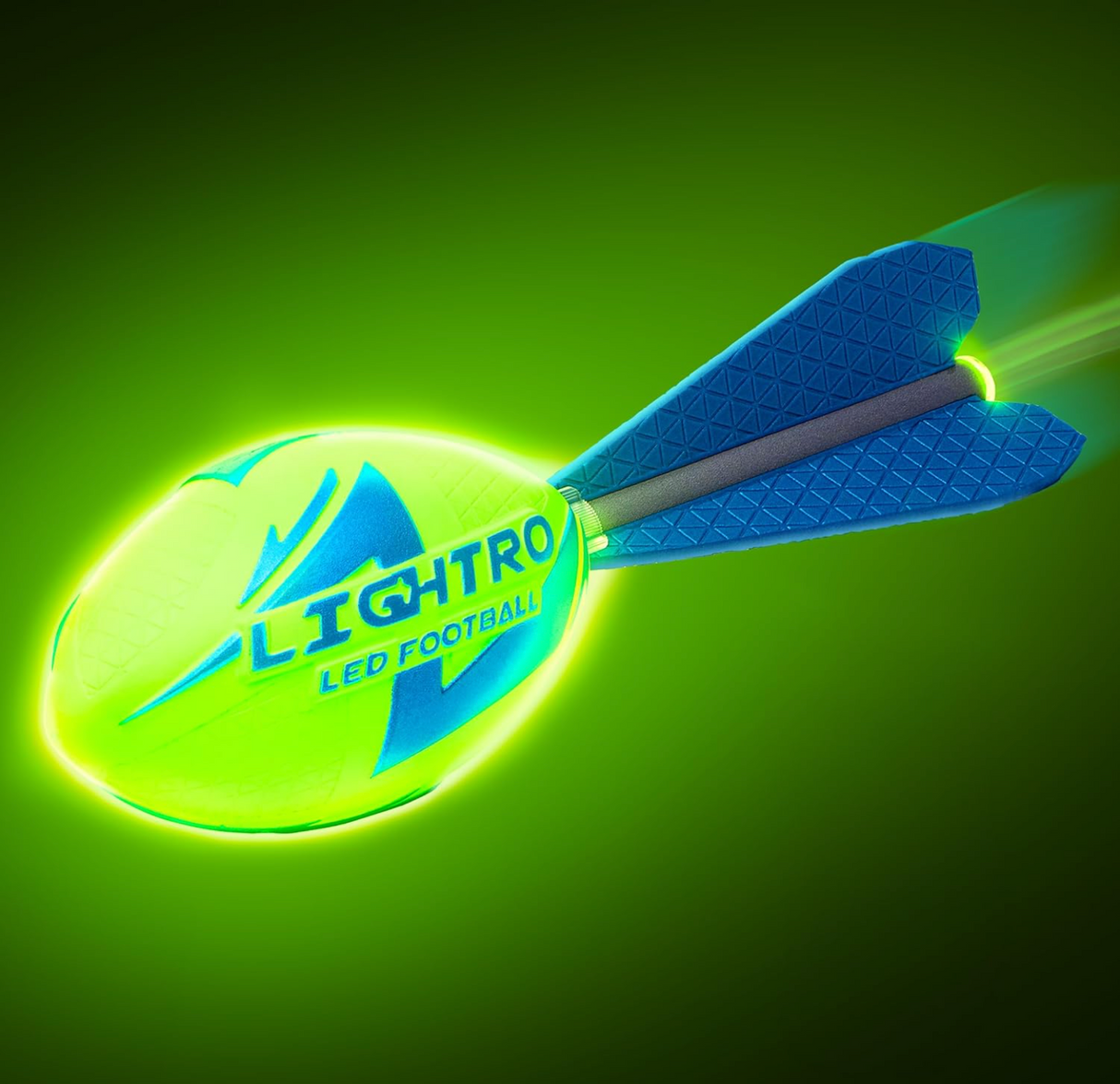 Lightro Glow Football illuminated with LED light, glowing bright in the dark for night play and easy tracking.