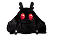 Baby Mothman Snackers plush toy with jet-black fur, floppy wings, and bright red eyes, perfect for all ages.