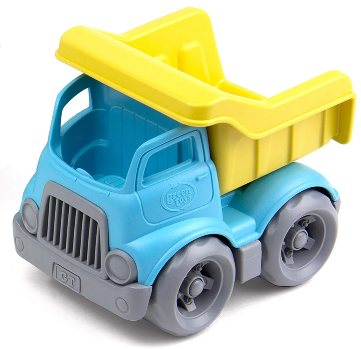 Dumper OceanBound toy truck in blue and yellow, made from 100% recycled OceanBound plastic, perfect for little hands.