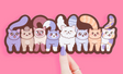 Funny Cats Bookmark featuring a row of colorful big-booty cartoon cats on ultra-thick matte cardstock.