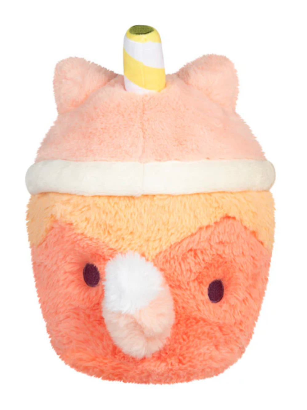 Corgi Bubble Tea Mini plush toy resembling a bubble tea cup with corgi face and striped straw, soft and cuddly.