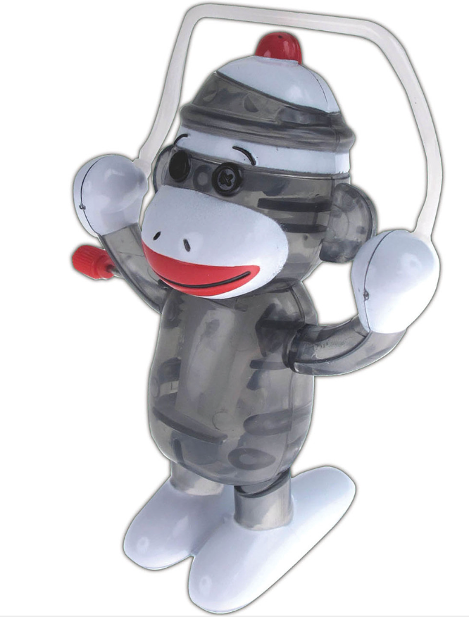 Z Wind Ups | Sock Monkey Skippy wind-up toy with jump rope ready for playful fun, perfect for ages 3 and up.