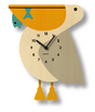 Wood Pendulum Clock | Pelican with swinging legs and fish design in natural wood finish, silent quartz pendulum movement.