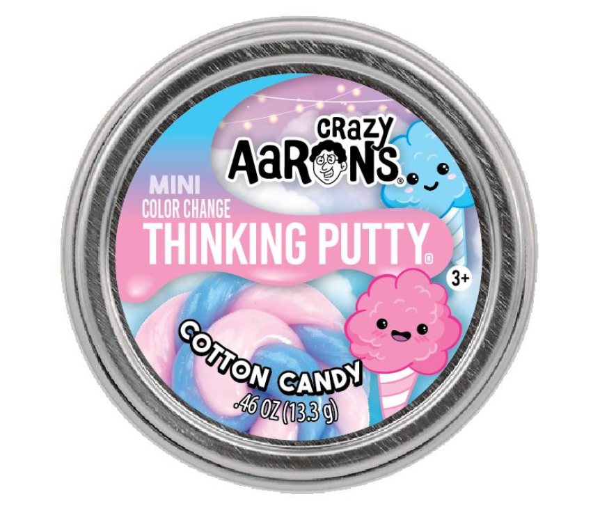 Mini Color Change Cotton Candy Thinking Putty with blue and pink swirls in a metal tin for tactile play and sensory fun.