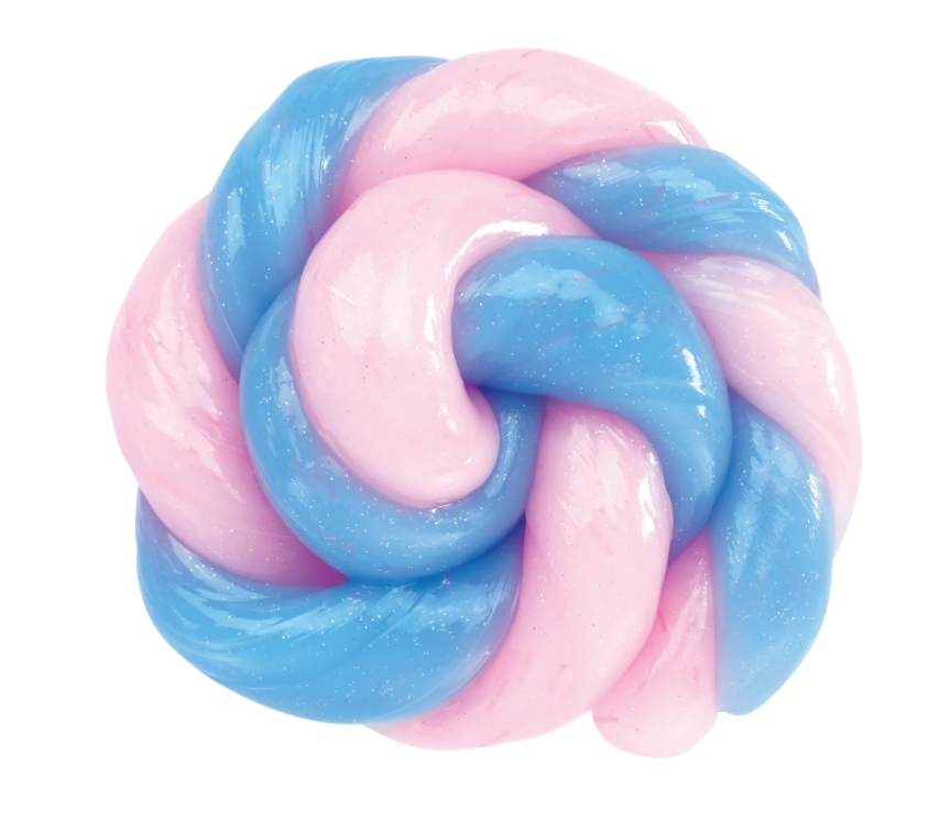 Mini Color Change Cotton Candy Thinking Putty twisted with blue and pink colors mimicking cotton candy texture.