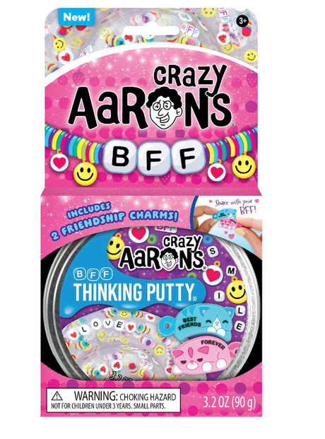 Crazy Aaron's BFF Thinking Putty with clear sparkly putty and two stackable BFF cat friendship charms.