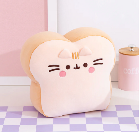 Pusheen White Bread plush showing thick, soft slice with Pusheen’s face, whiskers, rosy cheeks, and tan brown plush.