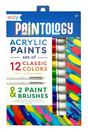 Paintology Acrylic Paints | Classic set with 12 vibrant paint tubes and 2 brushes for creative acrylic painting projects.