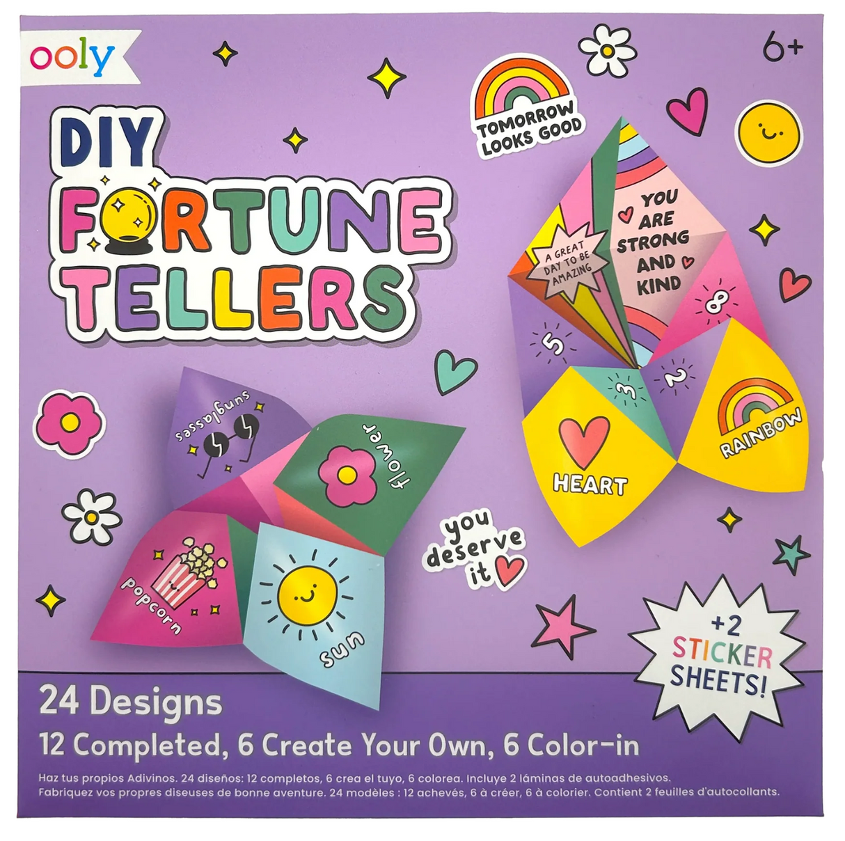 DIY Fortune Tellers Kit with colorful paper fortune tellers, sticker sheets, and fun, creative designs for kids ages 6 and up