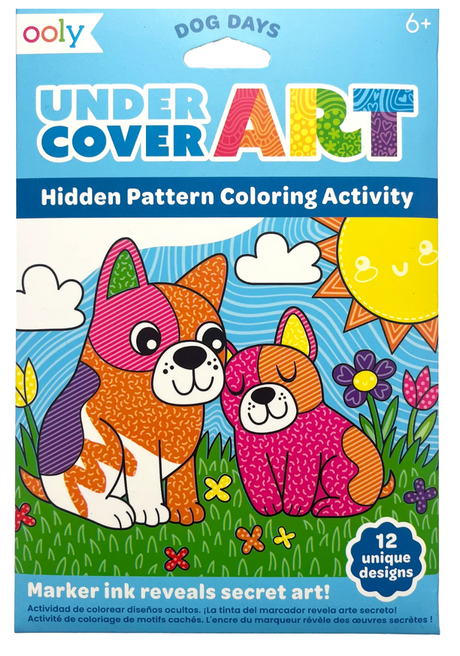 Undercover Art | Dog Days coloring set with adorable dogs revealing hidden patterns using marker ink.