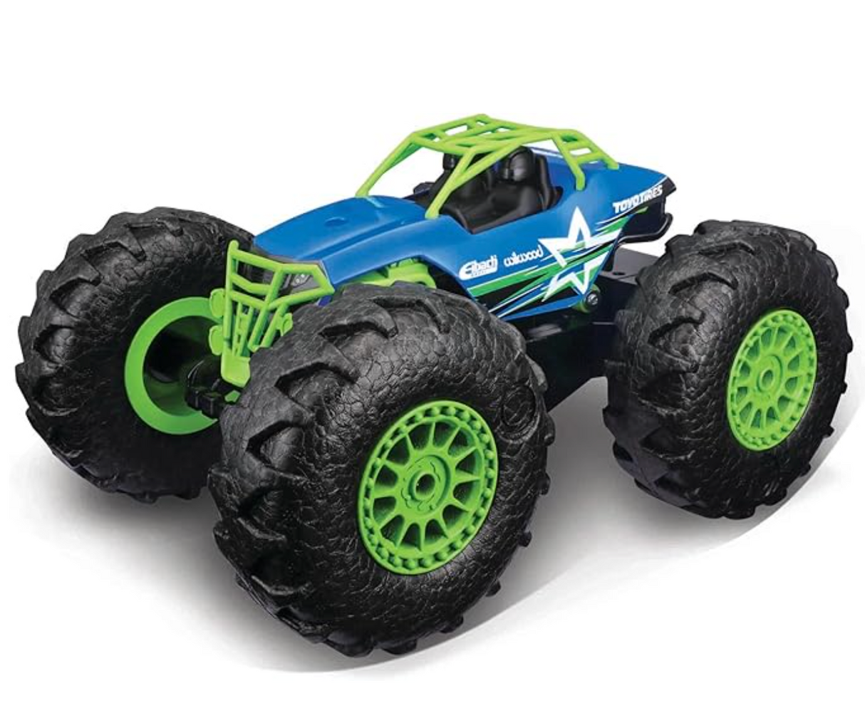 RC Rock Hopper with big off-road tires, blue and green body, designed for full function remote control fun.