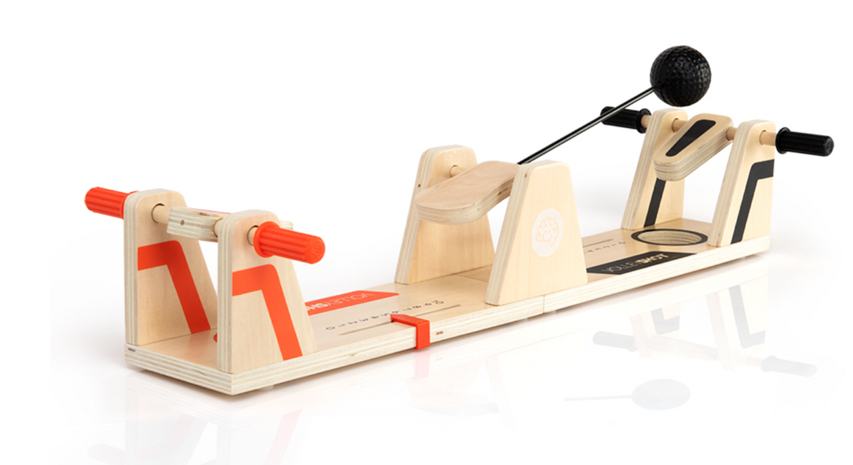 VolleyShot game set with wooden paddles and ball, designed for skill and hand-eye coordination challenges.