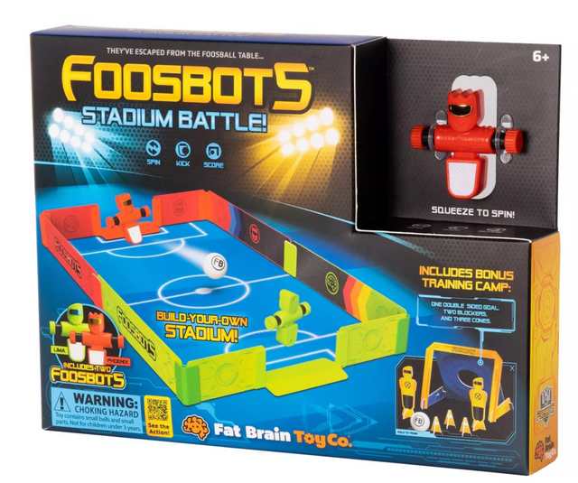 Foosbots Stadium Battle Set with buildable stadium, two Foosbots, balls, and training gear for fast-paced tabletop play.