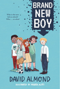 Illustration of diverse kids with a new boy standing apart on the cover of Brand New Boy by David Almond.