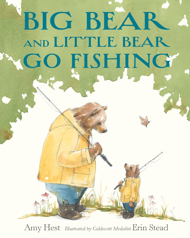 Big Bear and Little Bear Go Fishing book cover with two bears holding fishing poles in nature illustration.