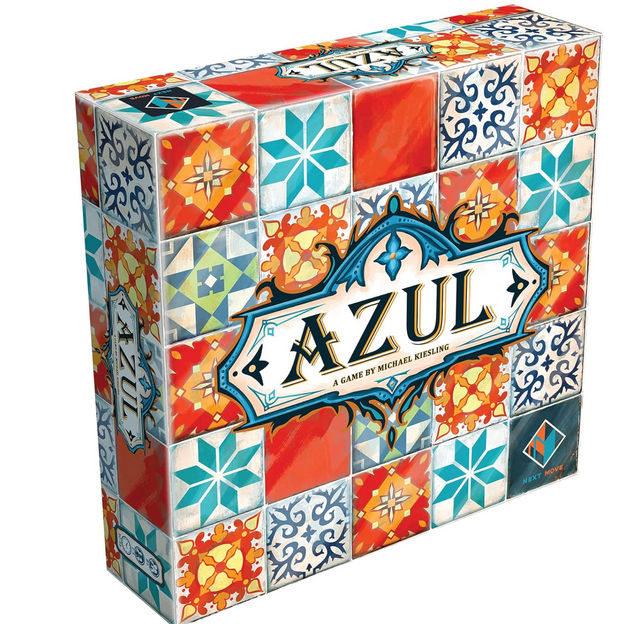 Azul board game box featuring vibrant tile designs inspired by Portuguese azulejos for creative mosaic play.