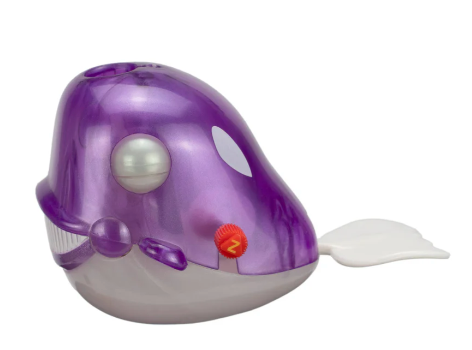 Z Wind Ups | Whale Wilbur purple wind-up whale bath toy with white tail and water spout feature.