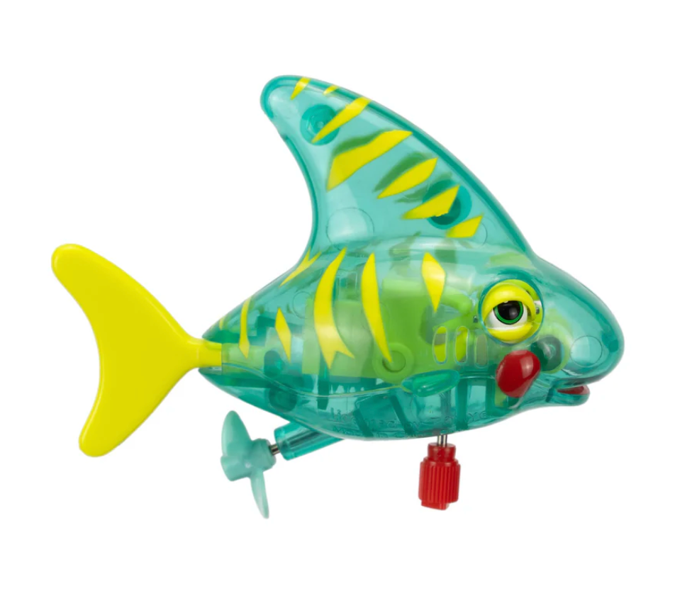 Z Wind Ups | Tiger Shark Seymore bath toy features a wind-up swimming tiger shark with blinking eyes for kids age 3+.