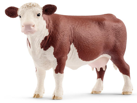 Cow Hereford toy figurine showing detailed brown and white Hereford cow with realistic features for educational play.