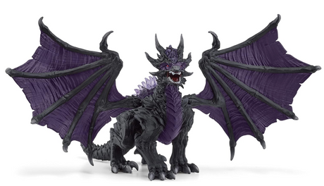 Eldrador Creatures | Shadow Dragon figurine with black and purple wings posed with open mouth and spread wings.