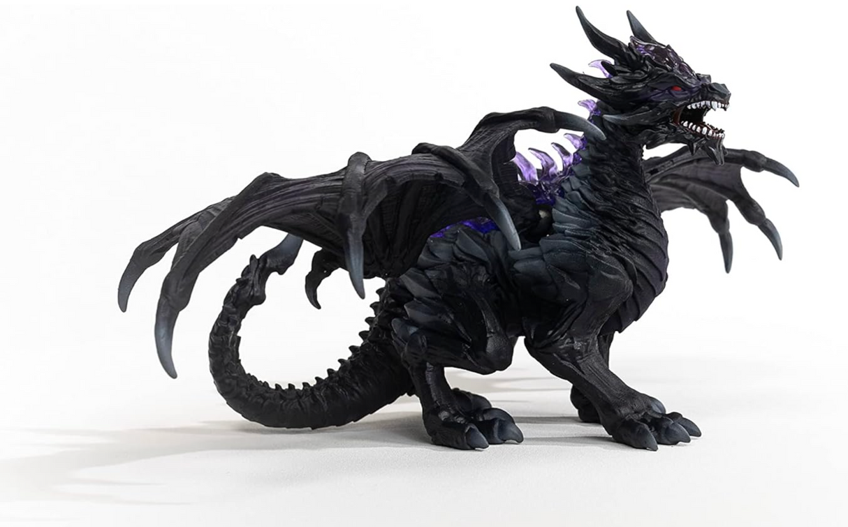 Eldrador Creatures | Shadow Dragon detailed black dragon figurine with wings and purple accents on white background
