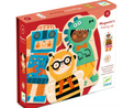 Magnets Fancy-up set with 24 magnetic wooden pieces for kids to create fun fancy-dress costumes.