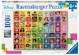 100pc Disney Color Palette Puzzle featuring vibrant rainbow design with favorite Disney characters for ages 6 and up.