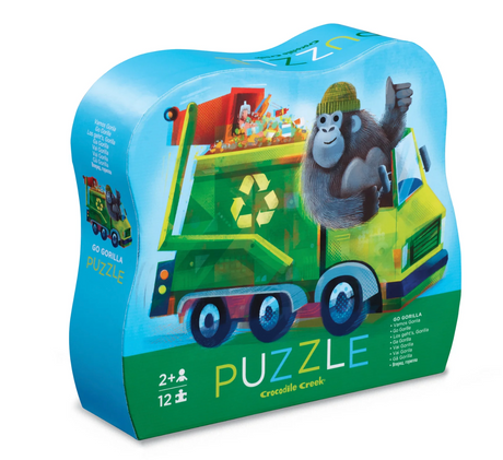 12pc Go Gorilla Puzzle with colorful recycling truck and friendly gorilla for toddlers 2+ encouraging fun and learning.
