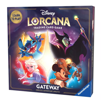 Disney Lorcana Trading Card Game Gateway box featuring Disney characters and game essentials for beginners.