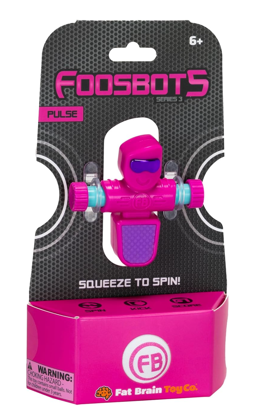 Foosbots Single in bright pink with squeeze-to-spin arms, designed for fast ball kicking and active play.