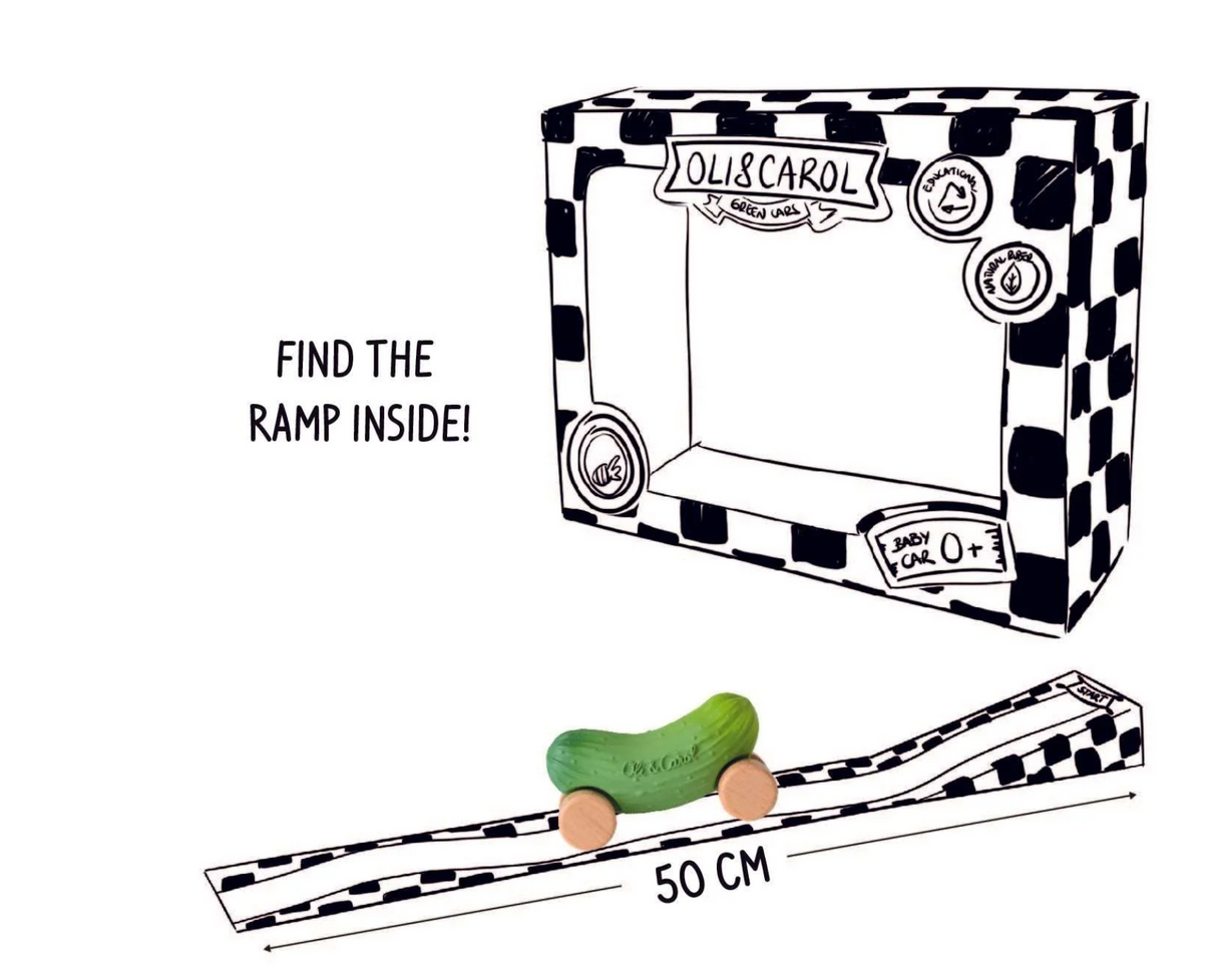Car | Pepino the Cucumber baby car toy with eco-friendly wooden ramp packaging for interactive play and sensory development.