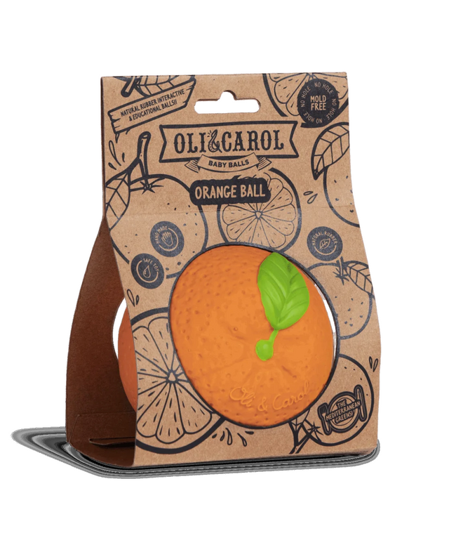 Baby Ball | Naranja Orange sensory ball made of natural rubber, textured, safe for teething and bath time play.