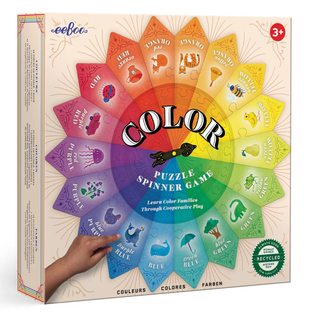 Color Puzzle Spinner Game with colorful pieces forming a vibrant wheel, designed for skill-building and cooperative play.