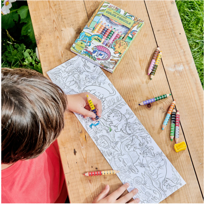 Colored Pencils & Mini Mural | Dinosaurs coloring set with 16 colors and detailed prehistoric mural for kids.