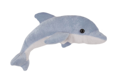 Dolphin Finger Puppet soft plush toy in blue and white with lifelike features, perfect for aquatic play and storytelling.