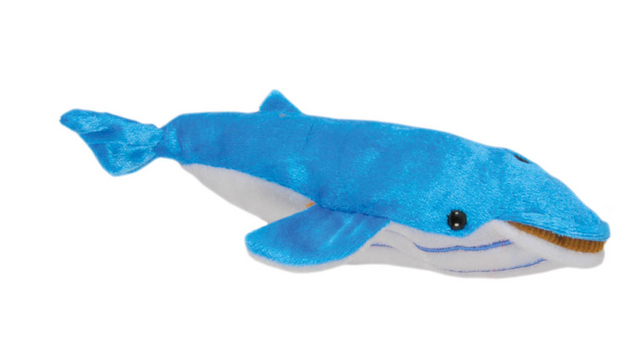 Blue Whale Finger Puppet plush toy with deep blue body and detailed face, perfect for ocean-themed play and learning.