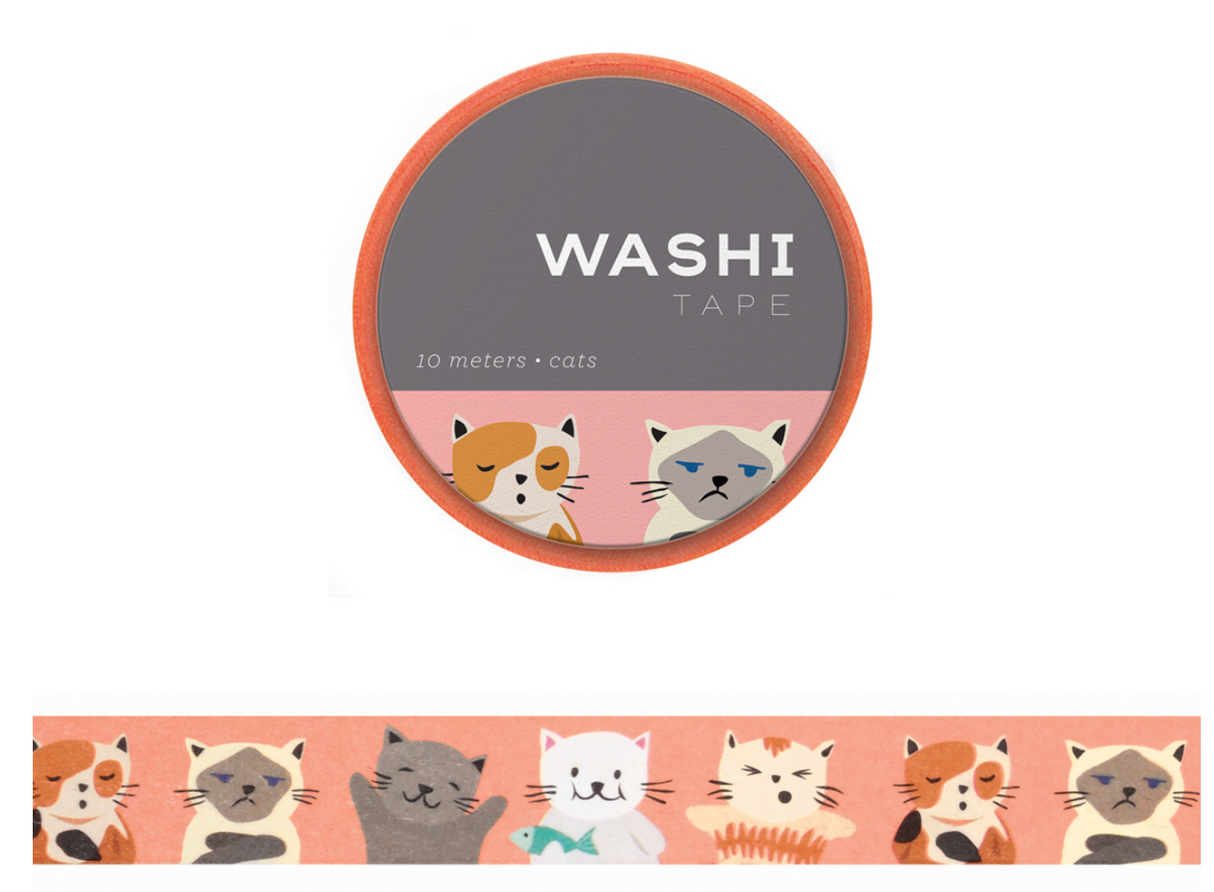 Washi Tape | Cats featuring adorable cartoon cats on a 10-meter, 15mm roll for decorative crafts and gifts.