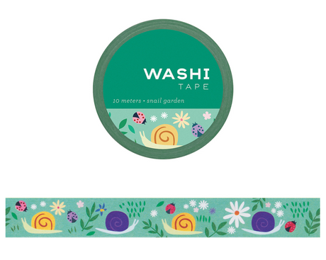Washi Tape | Snail Garden featuring colorful snails, flowers, and ladybugs on a 10-meter decorative tape roll.