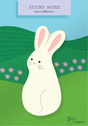 Sticky Notes | Bunny shaped sticky note pad with 50 sheets, featuring a cute white bunny design on a green floral background.