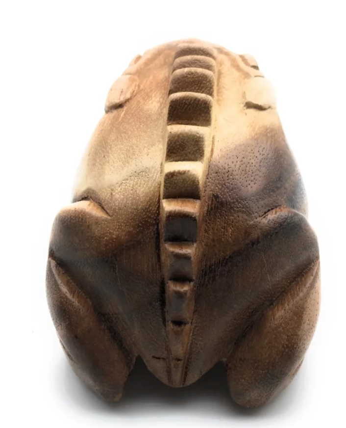 Wooden Croaking Frog | 4in Natural carved musical percussion instrument with textured back for deep ribbbit sound.