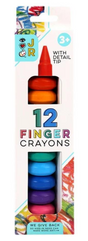 Iheartart Jr Finger Crayons stackable 12 bright colors with detail tip for kids age 3+ with firm wax for drawing.