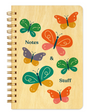 Wood Notebook | Butterfly Notes with colorful butterfly design on eco-friendly birch wood cover and spiral binding.