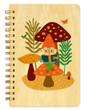 Wood Notebook | Reading Gnome with spiral binding, featuring a cute gnome reading on mushrooms on a wooden cover.