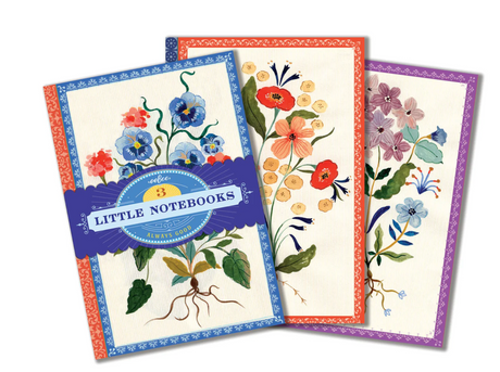 Little Notebooks | Flora set of 3 small notebooks with floral artwork by Flora Waycott and colorful gilded edges.
